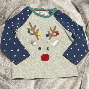 Baby Boden - Reindeer Star Sleeve Shirt - Gray and Blue